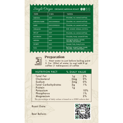 Organic Medium Roast Coffee 16 oz (454g) Whole Bean Colombian Coffee Green & Brown