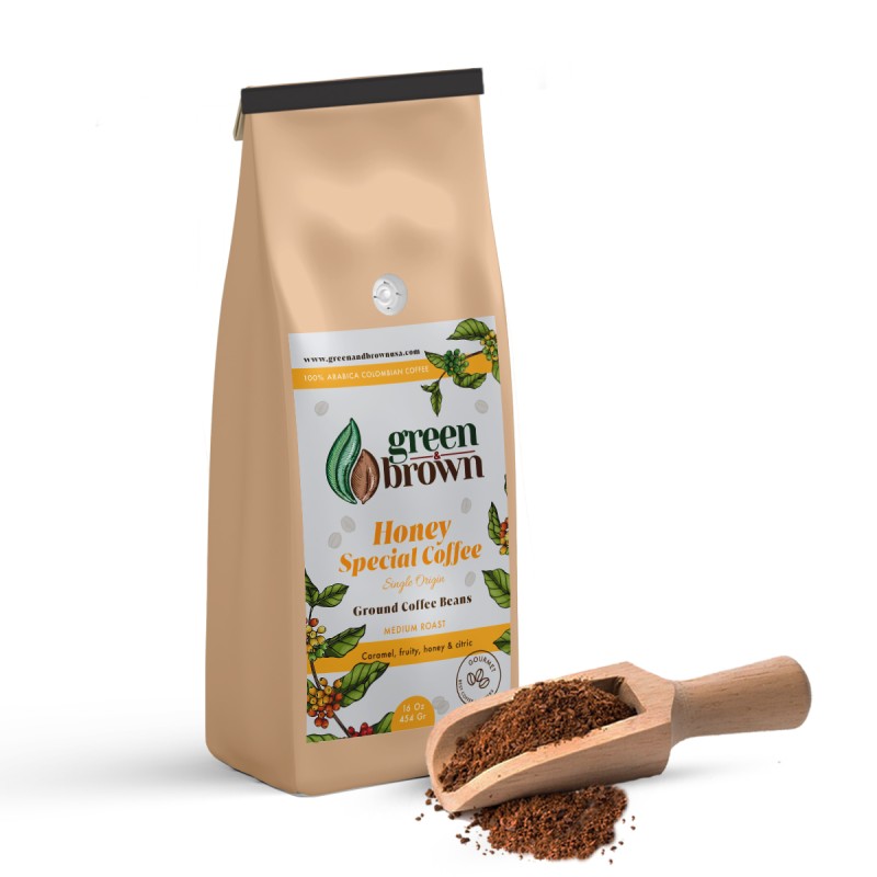 Honey Special Coffee 12 oz (454g) Ground Colombian Coffee Green & Brown