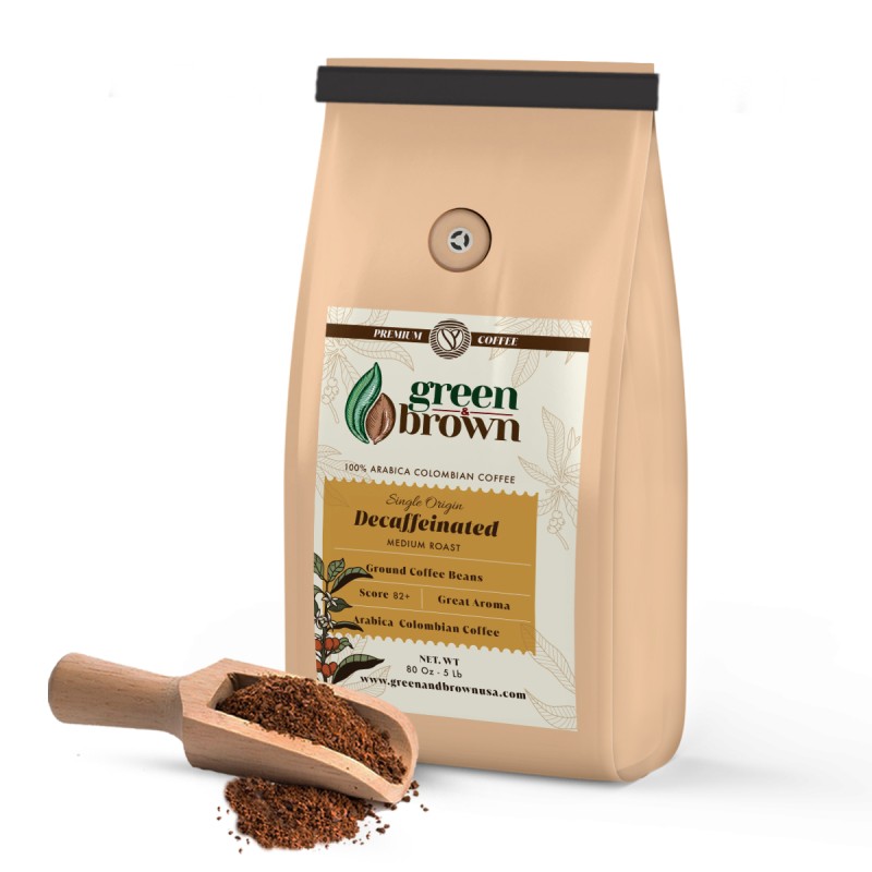 Decaffeinated Medium Roast Coffee 80 oz (5lbs) Ground Colombian Coffee Green & Brown