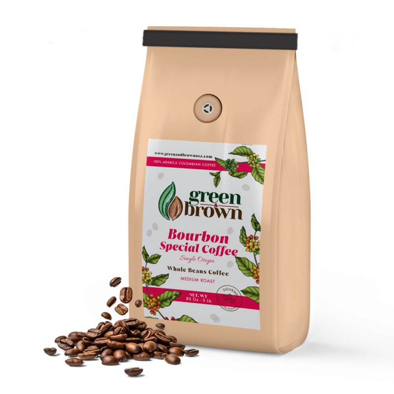 Bourbon Special Coffee 80 oz (5lbs) Whole Bean Colombian Coffee Green & Brown