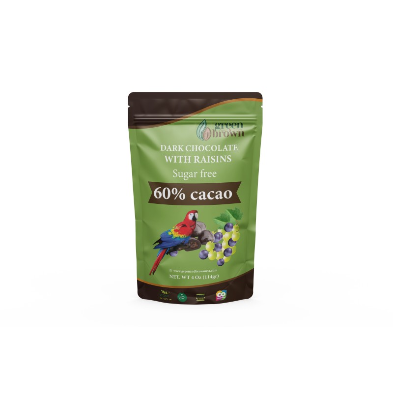 Dark Chocolate With Raisins 60% Cacao Sugar Free 4 Oz (114g) Green & Brown