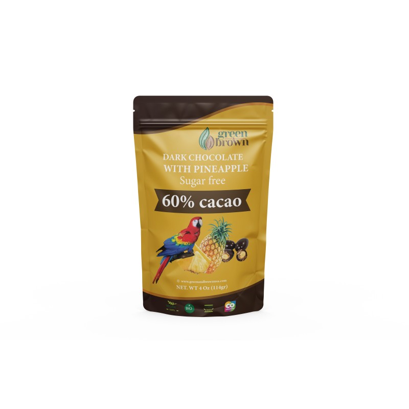 Dark Chocolate With Pineapple 60% Cacao Sugar Free 4 Oz (114g) Green & Brown