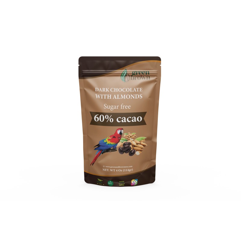 Dark Chocolate With Almonds 60% Cacao Sugar Free 4 Oz (114g) Green & Brown