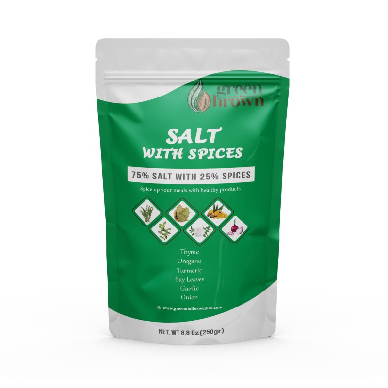 Salt With Spices 75% Salt 25% Spices 8.8 Oz (250g) Green & Brown